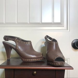 Brown peep toe heels